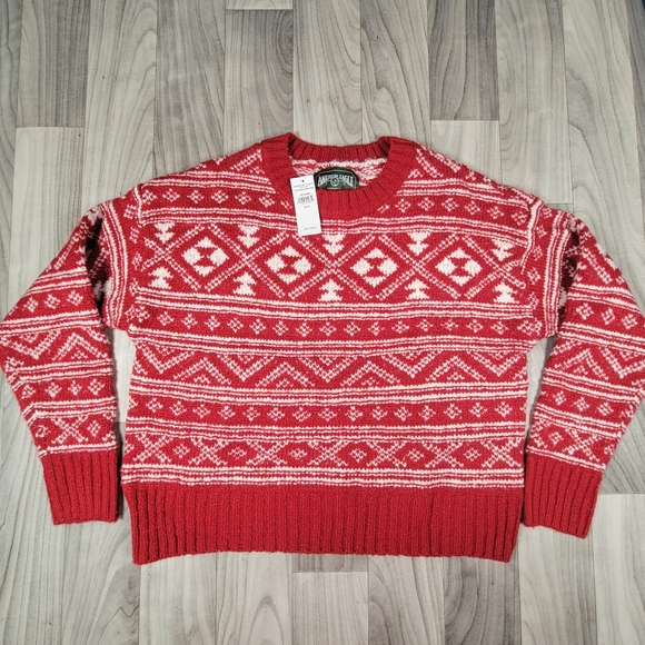 American Eagle Sweater Womens S Fair Isle Snowdrift Knit Red White NWT - Picture 2 of 12